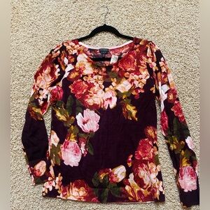NWT Talbots Merino Wool Floral Long Sleeve Sweater